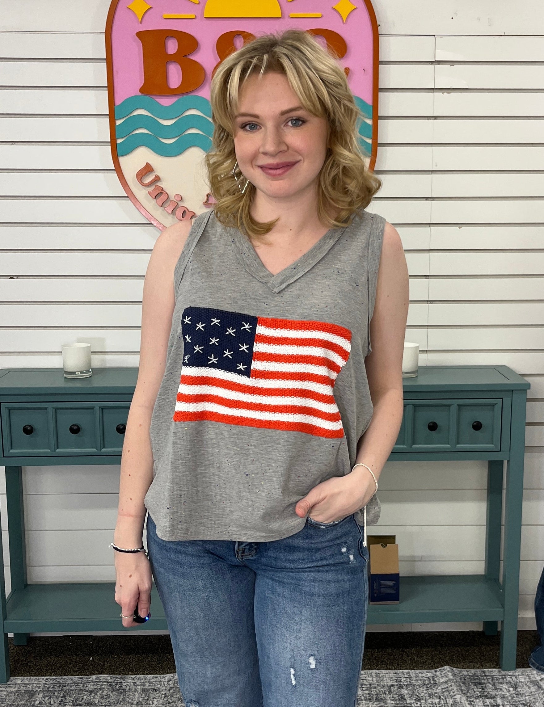 USA Flag V Neck Tank
