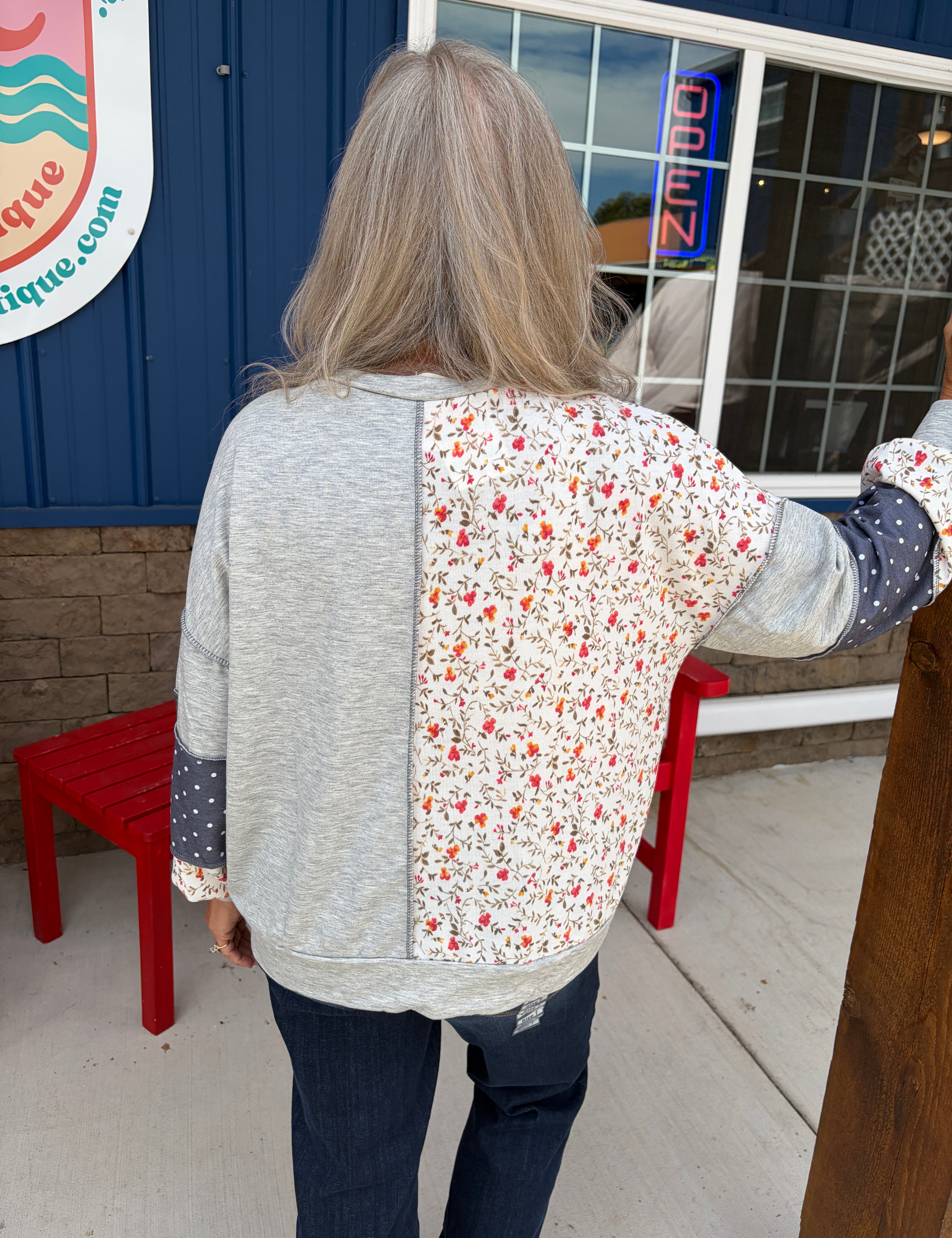 Mixed Print Patch Pullover