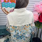 Open Weave Patchwork Button Down Top