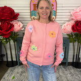 Raised Flowers on Button Up Cardigan
