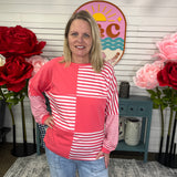 Stripe Color Block Patchwork Sleeve Top