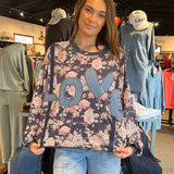 Floral Love Printed Washed Terry Pullover