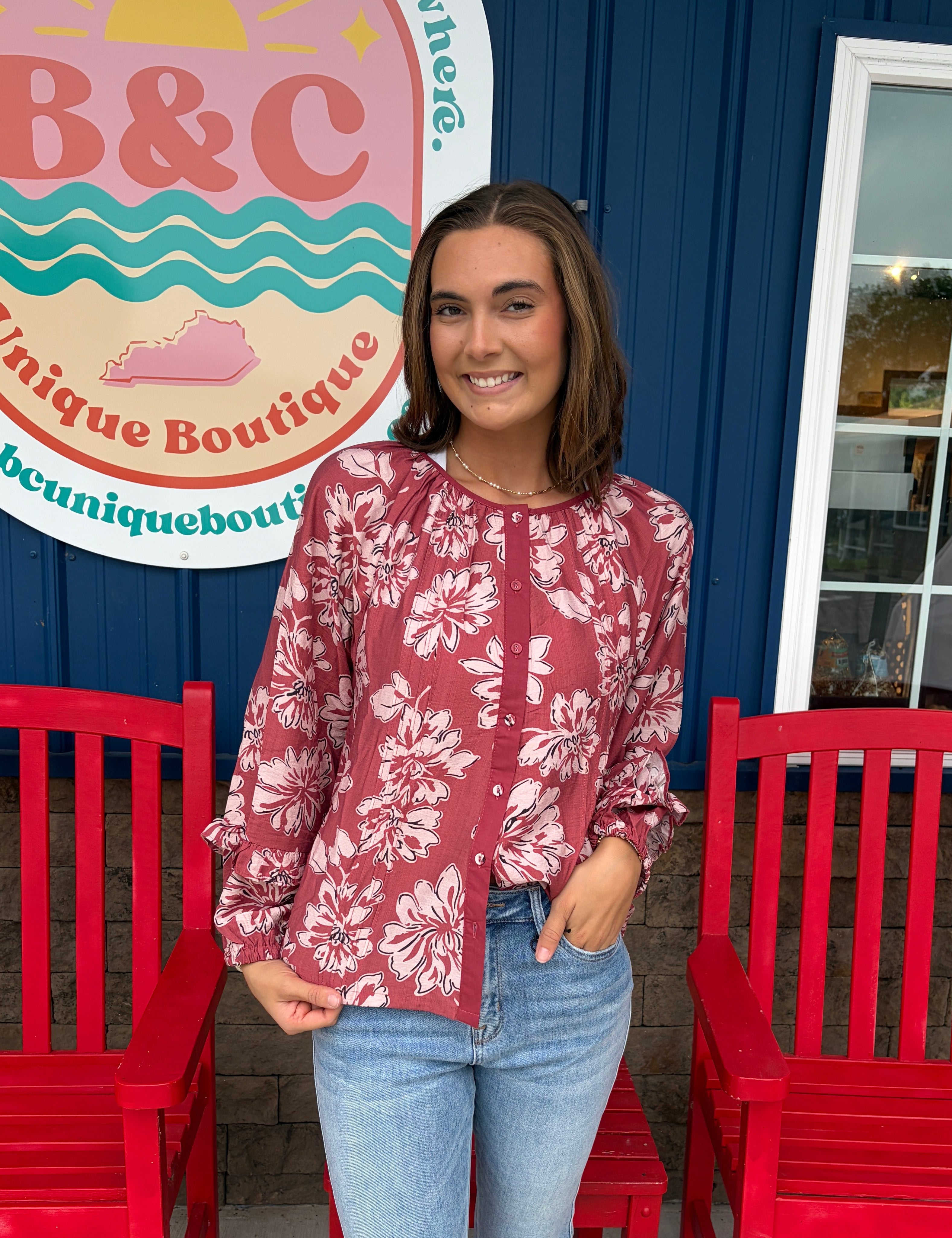 Ruffle Sleeve Button Down