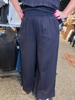 Pinstripe Scallop Hem Wide Leg Pants