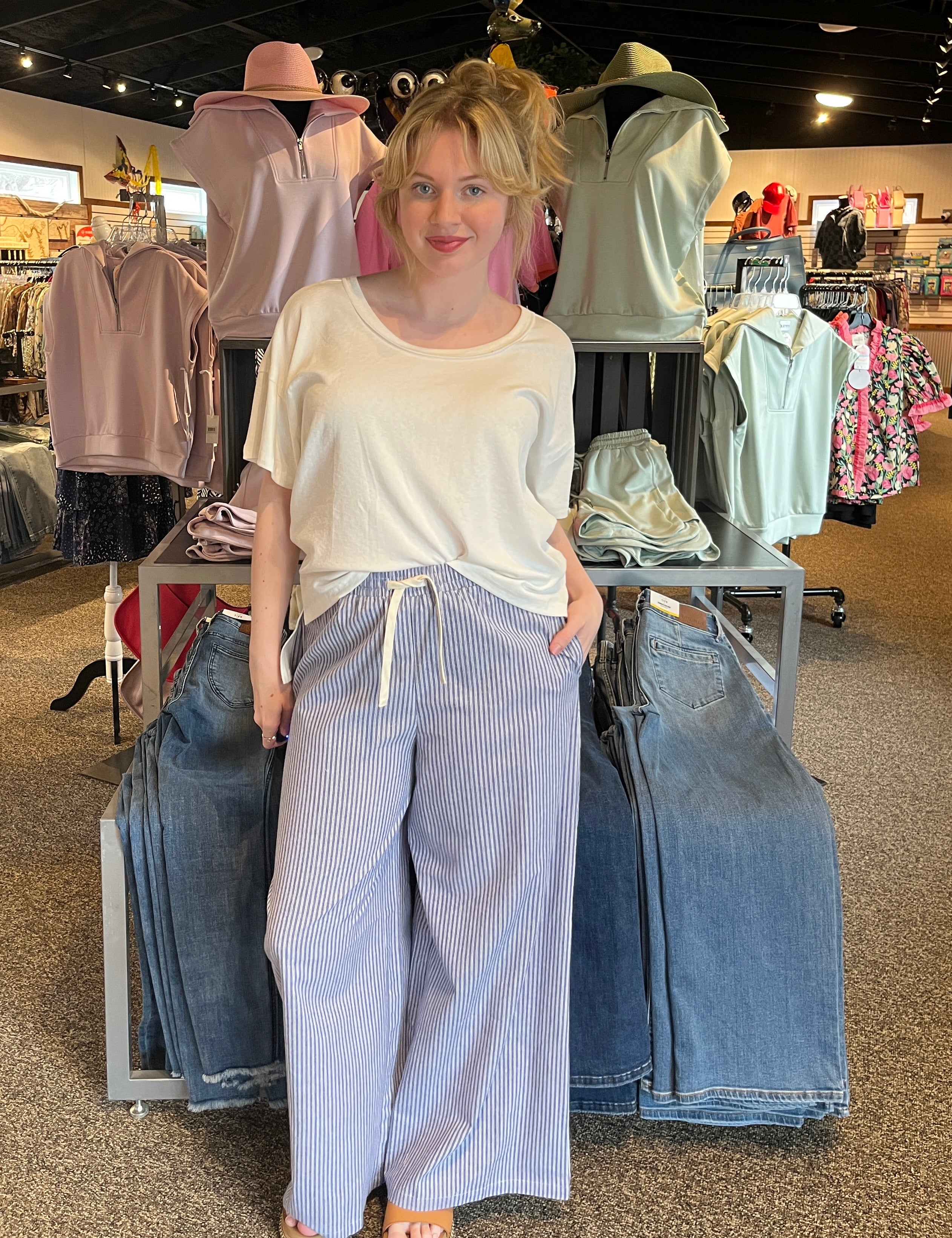 Pinstripe Wide Leg Pants