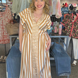 Striped Button Front Midi Dress