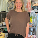 Drawstring Linen Blend top