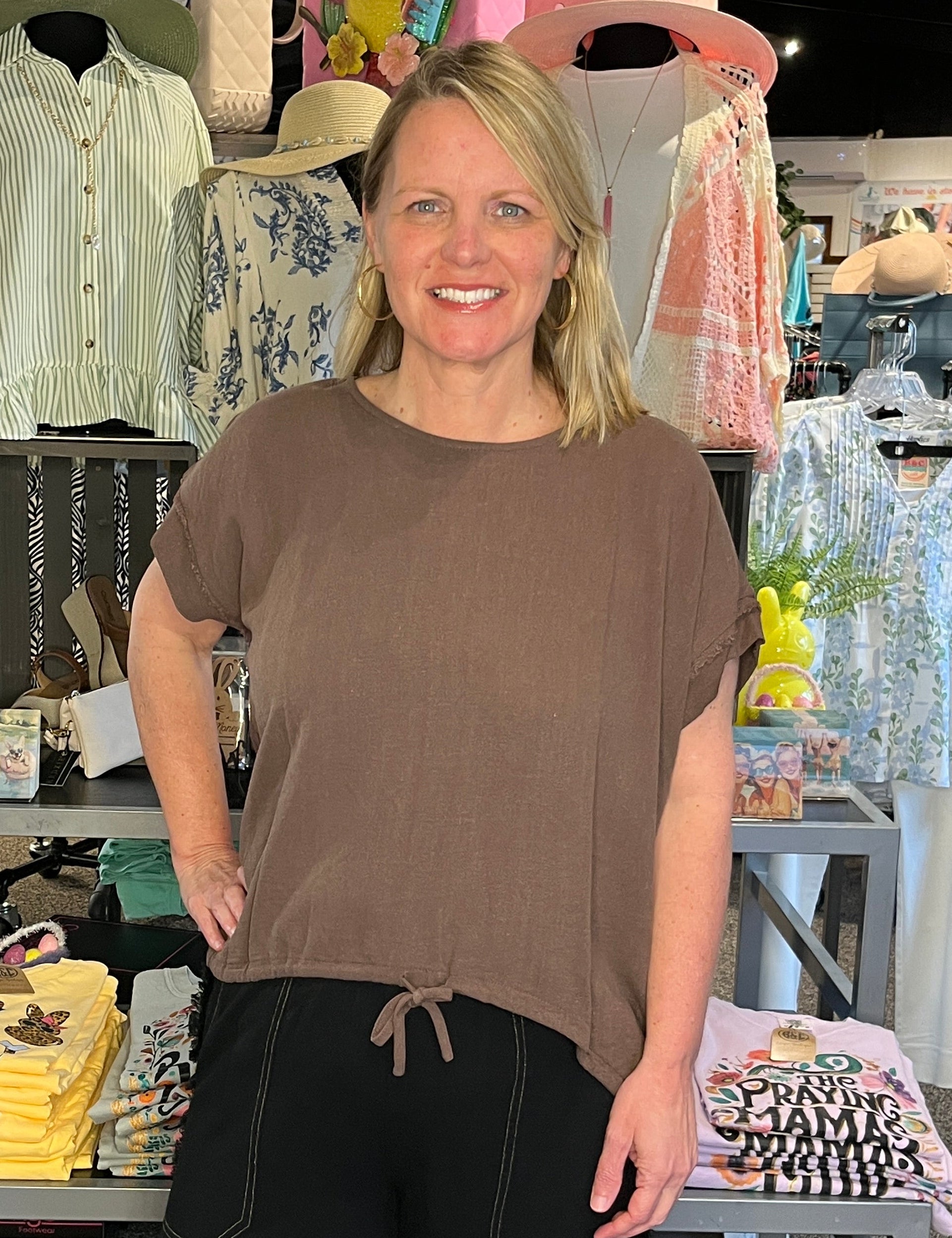 Drawstring Linen Blend top