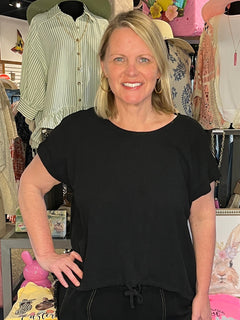 Drawstring Linen Blend top