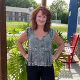Sleeveless V Neck Ruffle Bottom Top