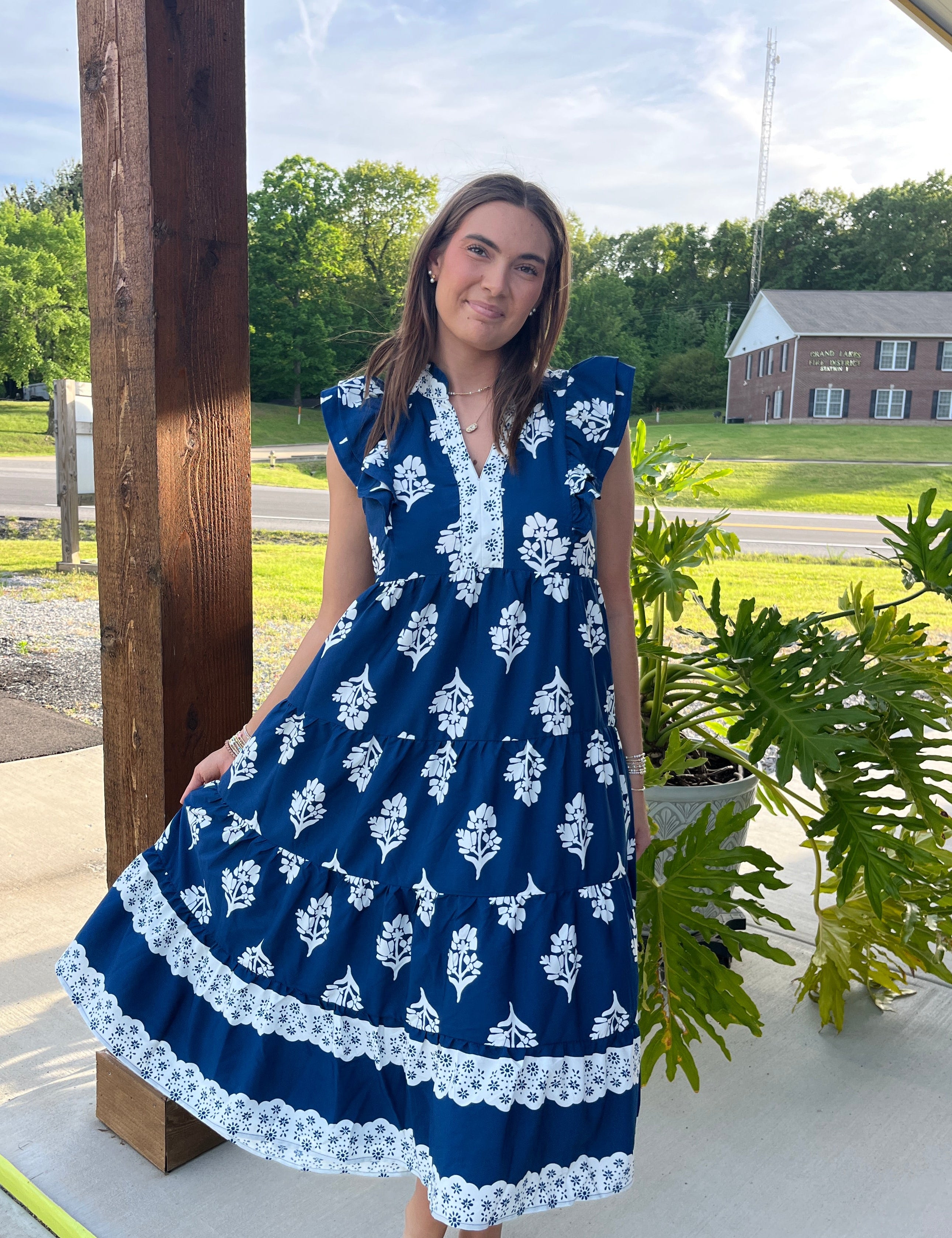 Tiered Ruffle Sleeve Midi Dress
