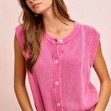 Washed Cable Knit Textured Cardigan Top