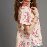 Mixed Print Red Boho Style Top