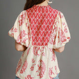 Mixed Print Red Boho Style Top