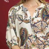 Boho Paisley Puff Sleeve Top