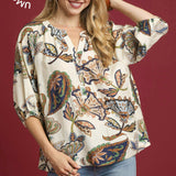 Boho Paisley Puff Sleeve Top