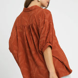 Jacquard Textured Leaf Button-Down Blouse