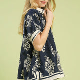 Abstract Print Button Front Blouse