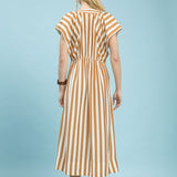 Striped Button Front Midi Dress