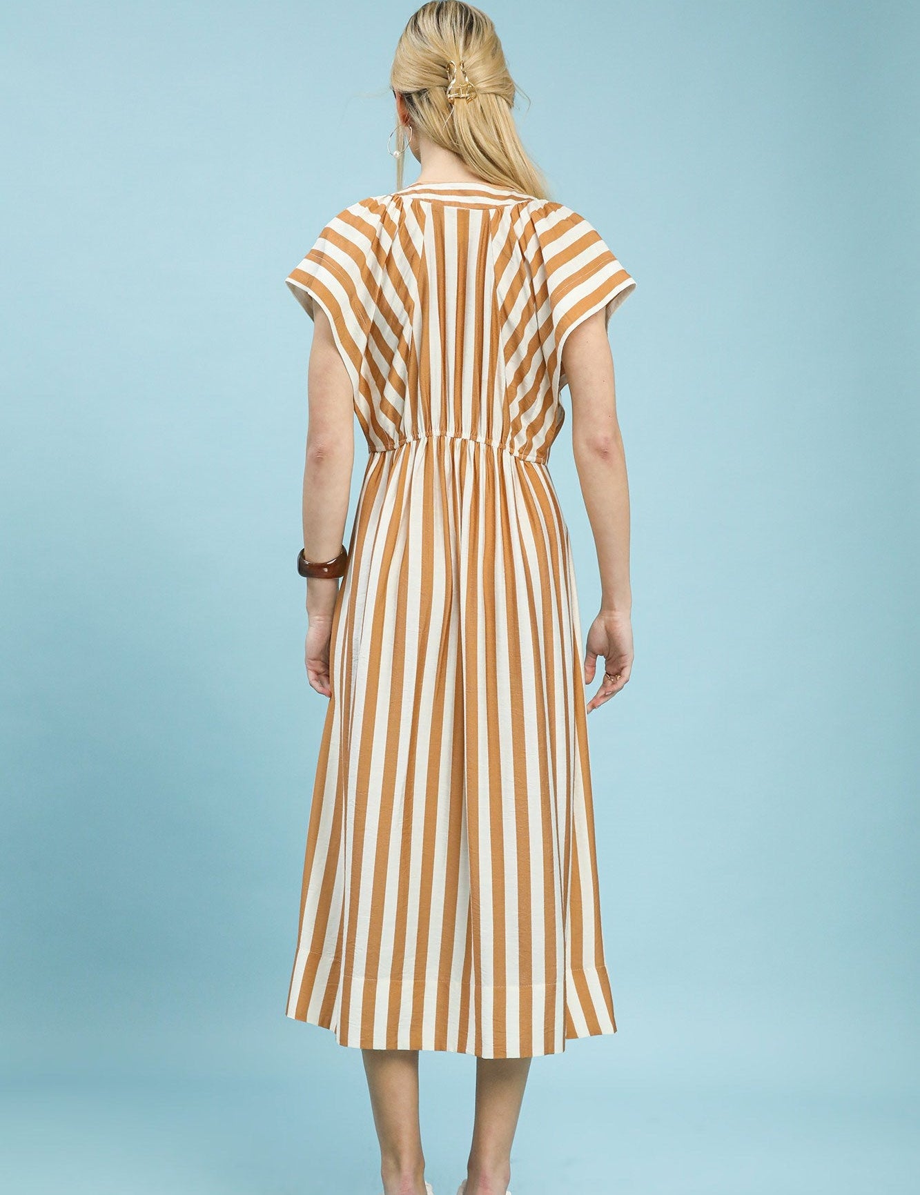 Striped Button Front Midi Dress
