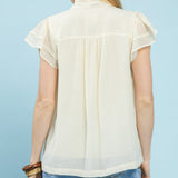 Scalloped Trim Flutter Sleeve Blouse