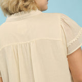 Scalloped Trim Flutter Sleeve Blouse