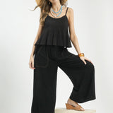 Linen Frayed Side Pocket Wide Leg Pants
