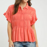 Washed Linen Blend Smocked Top