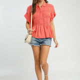 Washed Linen Blend Smocked Top