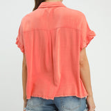 Washed Linen Blend Smocked Top