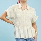 Washed Linen Blend Smocked Top