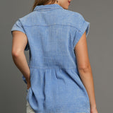 Mid Button Baby Doll Collared Top