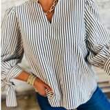 Striped Frill V Neck Blouse