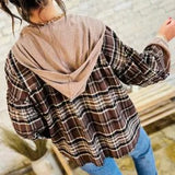 Plaid Waffle Knit Henley Hooded Top