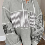 Mixed Waffle Patchwork Henley Hoodie