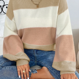 Color Block Lantern Sleeve Sweater