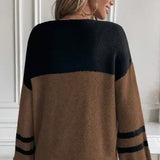 Colorblock Sweater with Striped Sleeves