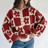 Red Flower Colorblock Sweater