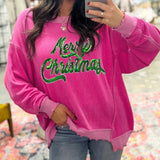 Merry Christmas Strawberry Pink Ribbed Top