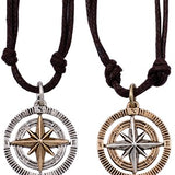 Compass Rose Pendant On Leather Double Cord Necklace