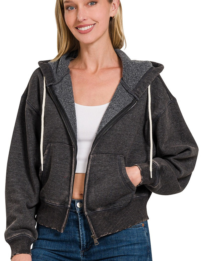 Cropped Zip Up Hoodie