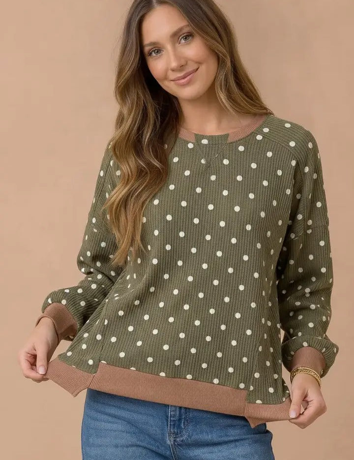 Polka Dot Wave Rib Top