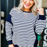 Navy Stripe and Color Block Top