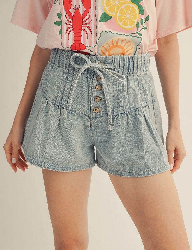 Drawstring Waist Denim Shorts