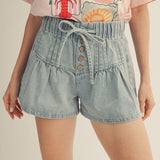 Drawstring Waist Denim Shorts