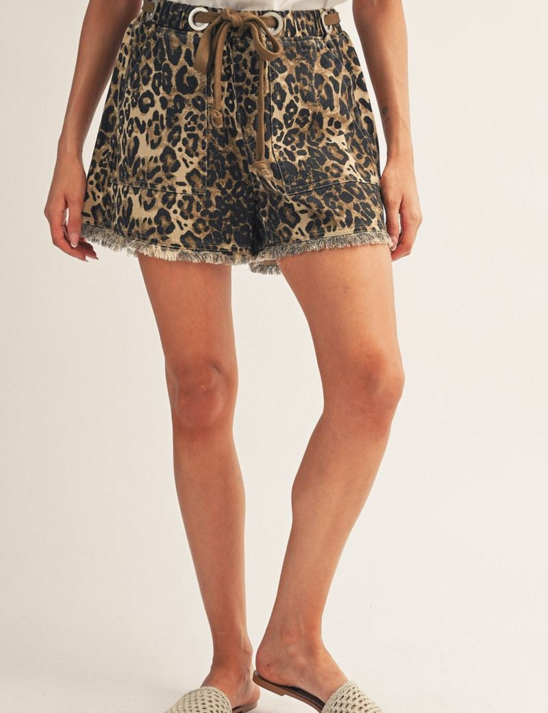 Drawstring Leopard Print Shorts