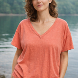 V Neck Basic Tee with Hi Low Hem