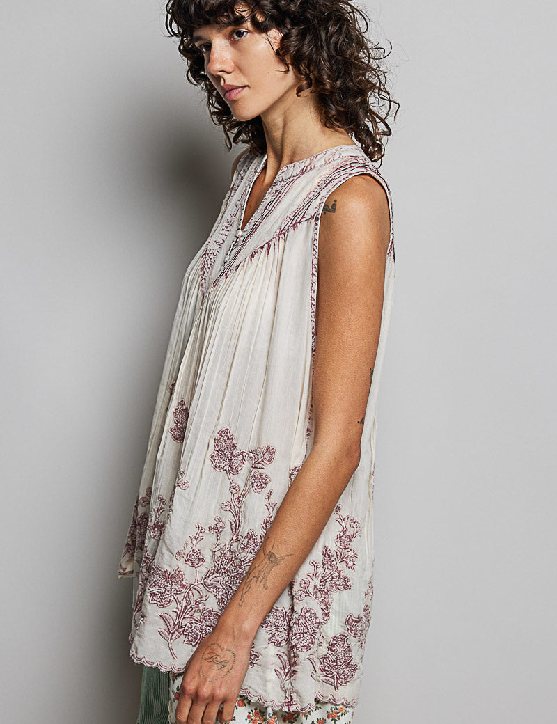 Sleeveless Floral Embossed Top