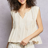 Sleeveless V Neck Ruffle Bottom Top