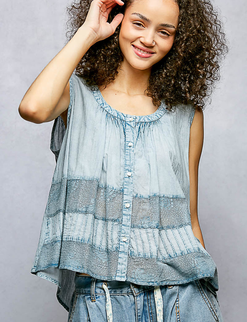 Sleeveless Button Up Top
